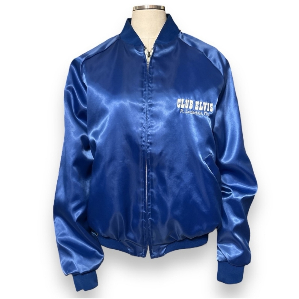 ARISTO-JAC Colbalt Blue Satin Bomber Jacket VINTAGE